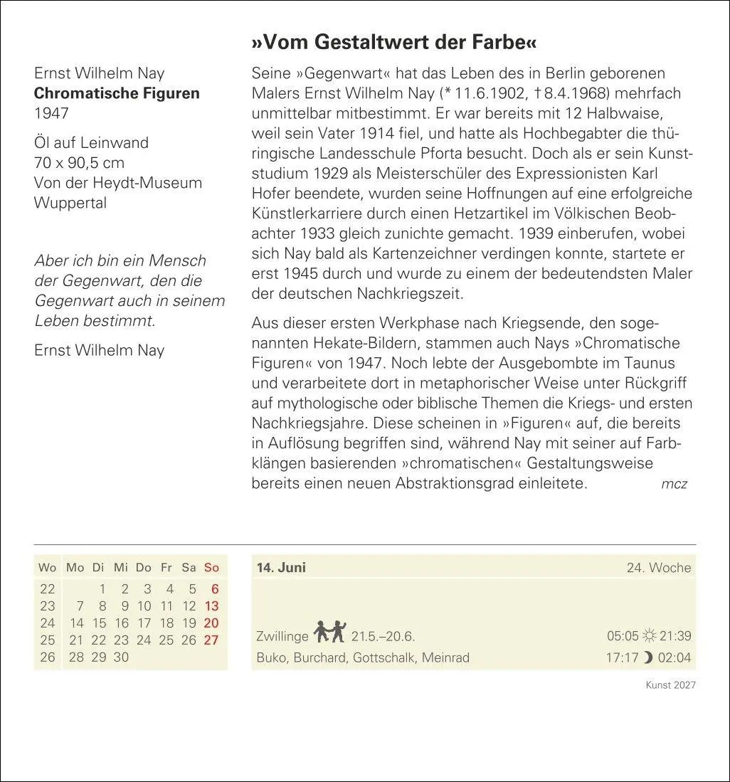 Bild: 9783840038273 | Kunst Tagesabreißkalender 2027 - Kulturkalender - Künstler, Werke,...