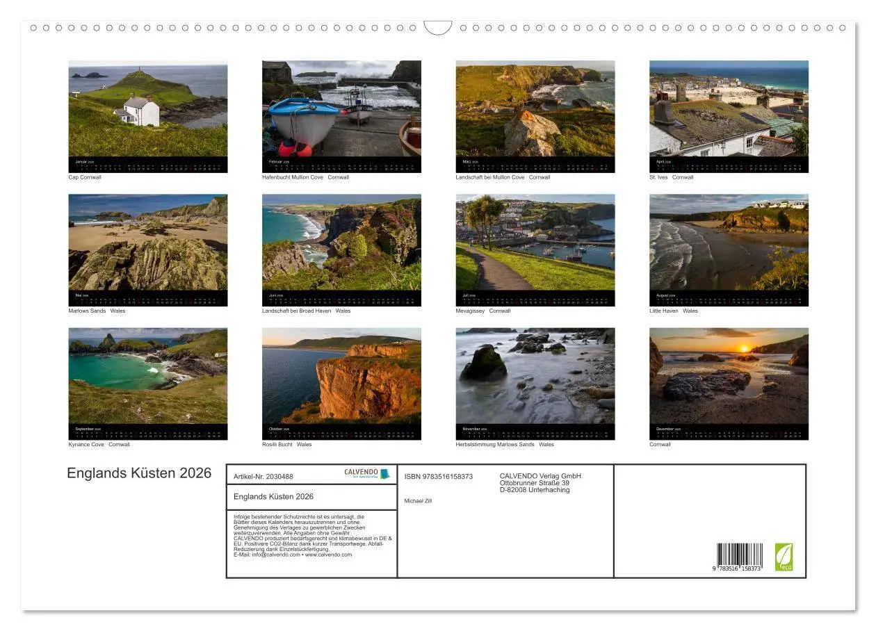 Bild: 9783516158373 | Englands Küsten 2026 (Wandkalender 2026 DIN A2 quer), CALVENDO...