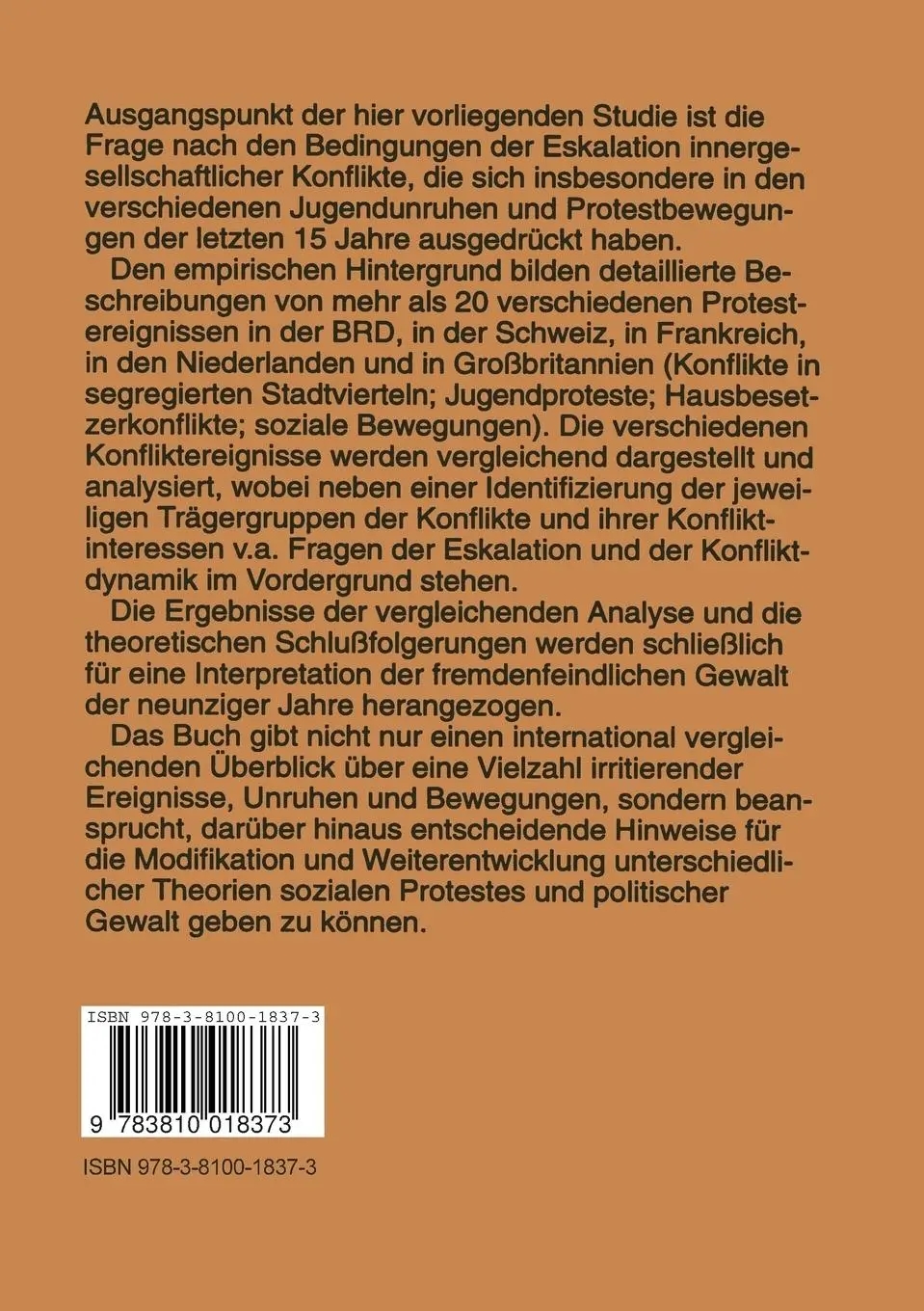 Rückseite: 9783810018373 | Jugendunruhen und Protestbewegungen | Helmut Willems | Taschenbuch