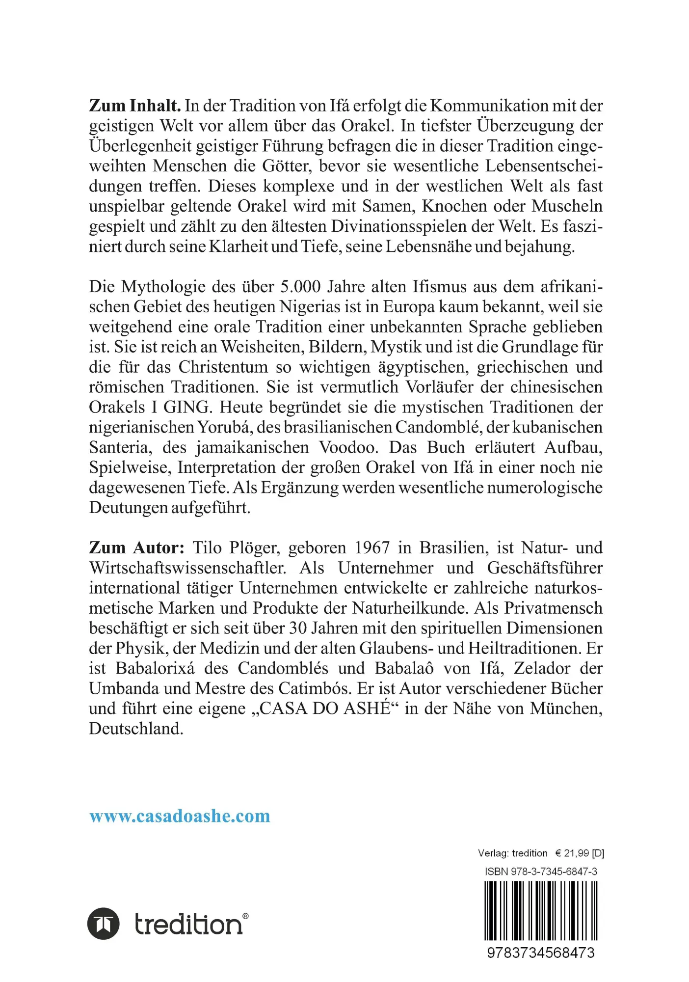 Rückseite: 9783734568473 | DIE ORAKEL VON IFÁ | Die Kommunikation mit den Göttern | Tilo Plöger