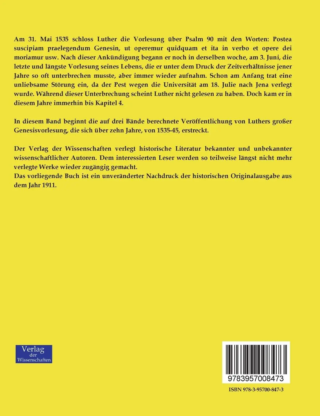 Rückseite: 9783957008473 | Die Genesisvorlesung | Martin Luther (u. a.) | Taschenbuch | 704 S.