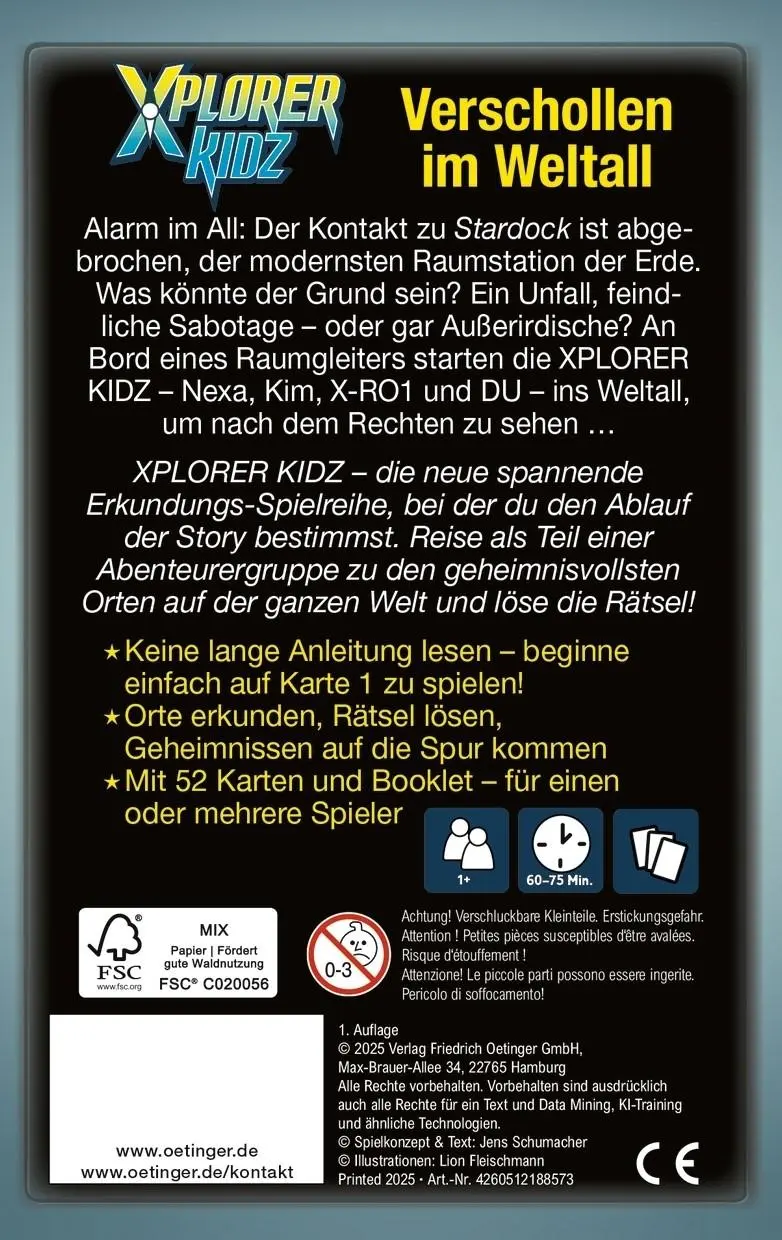 Rückseite: 4260512188573 | Xplorer Kidz. Verschollen im Weltall | Spiel deine Story! | Schumacher