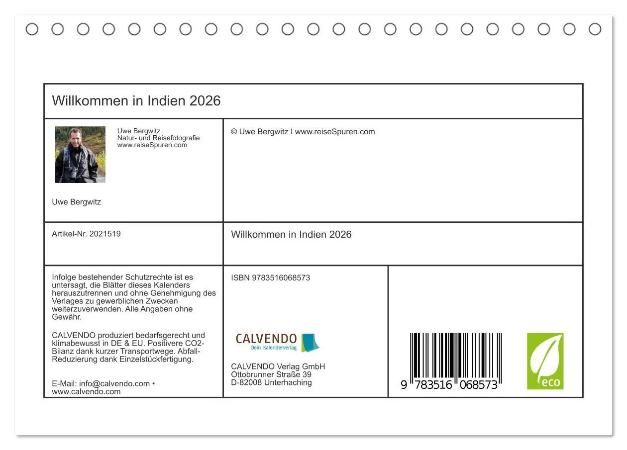 Bild: 9783516068573 | Willkommen in Indien 2026 (Tischkalender 2026 DIN A5 quer),...