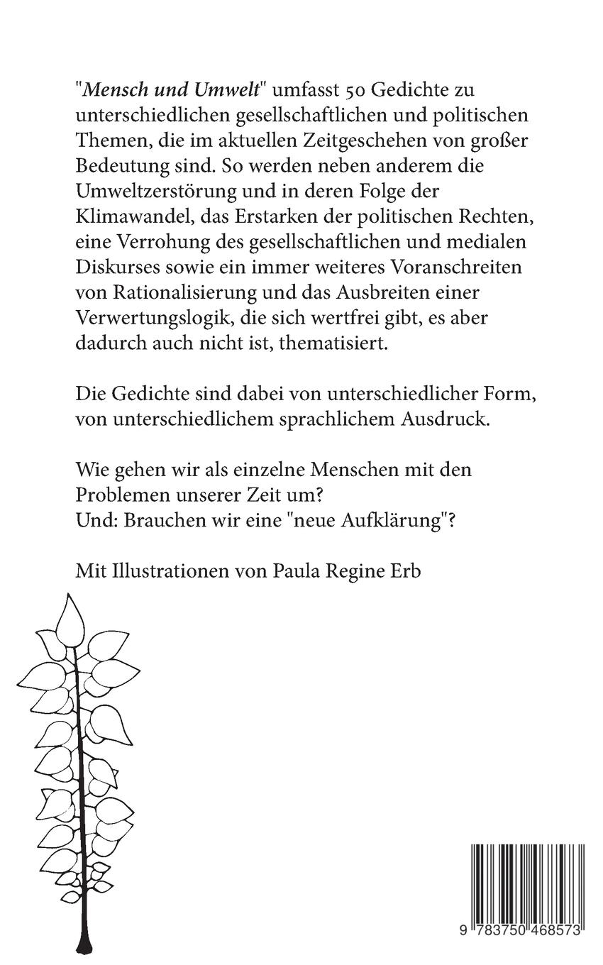 Rückseite: 9783750468573 | Mensch und Umwelt | 50 Gedichte | Alessandro Stephan | Taschenbuch
