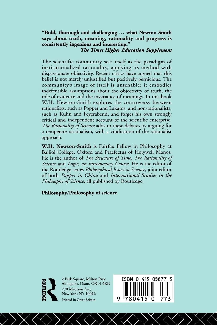 Rückseite: 9780415058773 | The Rationality of Science | W. H. Newton-Smith | Taschenbuch | 1981