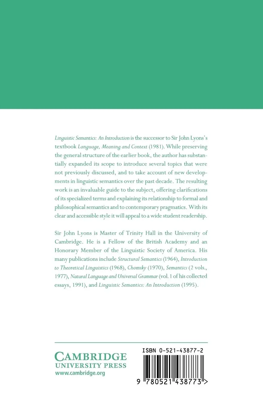 Rückseite: 9780521438773 | Linguistic Semantics | An Introduction | John Lyons (u. a.) | Buch