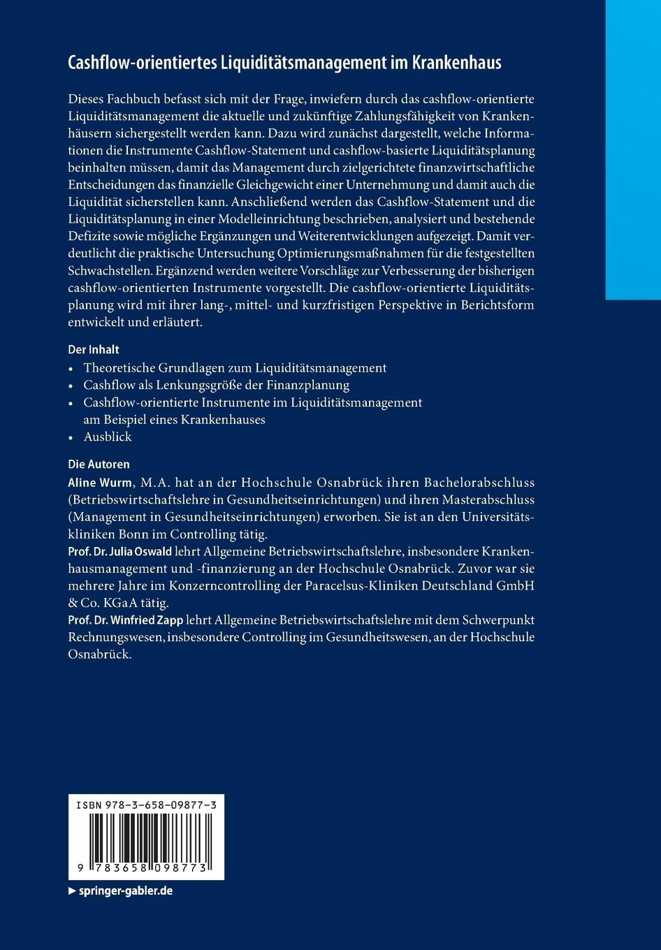 Rückseite: 9783658098773 | Cashflow-orientiertes Liquiditätsmanagement im Krankenhaus | Buch | x