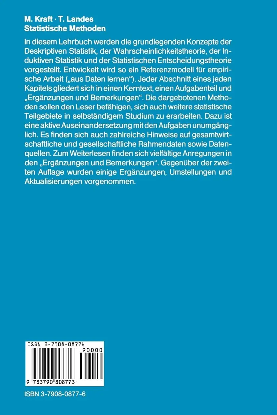 Rückseite: 9783790808773 | Statistische Methoden | Manfred Kraft (u. a.) | Taschenbuch | x | 1996