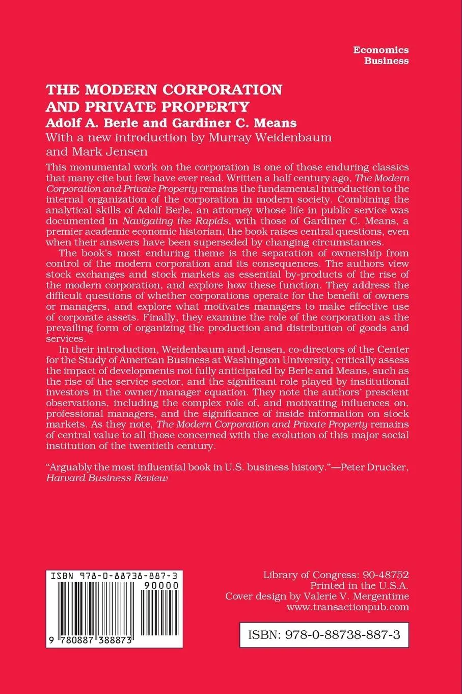Rückseite: 9780887388873 | The Modern Corporation and Private Property | Adolf A. Berle | Buch