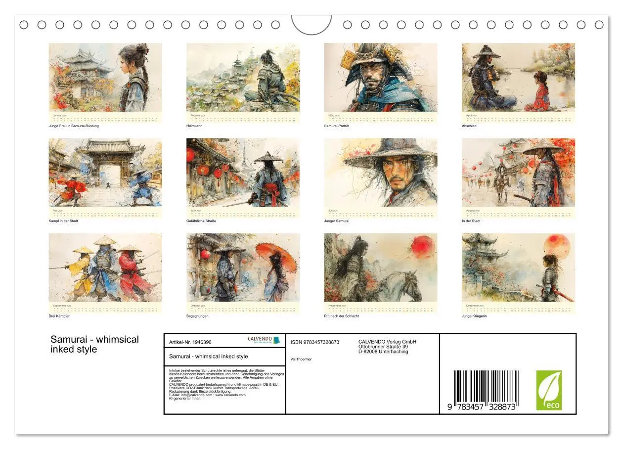Bild: 9783457328873 | Samurai - whimsical inked style (Wandkalender 2026 DIN A4 quer),...