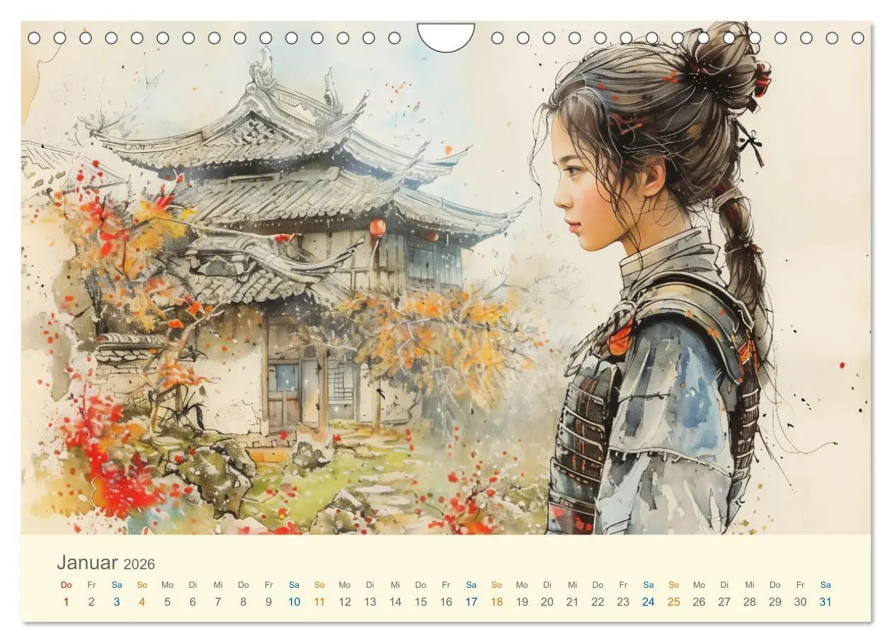 Bild: 9783457328873 | Samurai - whimsical inked style (Wandkalender 2026 DIN A4 quer),...