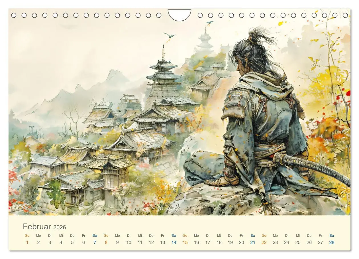 Bild: 9783457328873 | Samurai - whimsical inked style (Wandkalender 2026 DIN A4 quer),...