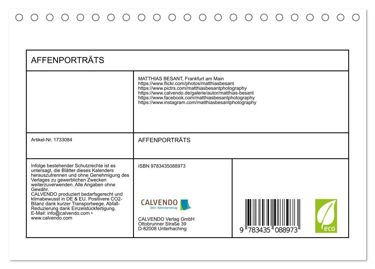 Bild: 9783435088973 | AFFENPORTRÄTS (Tischkalender 2025 DIN A5 quer), CALVENDO...