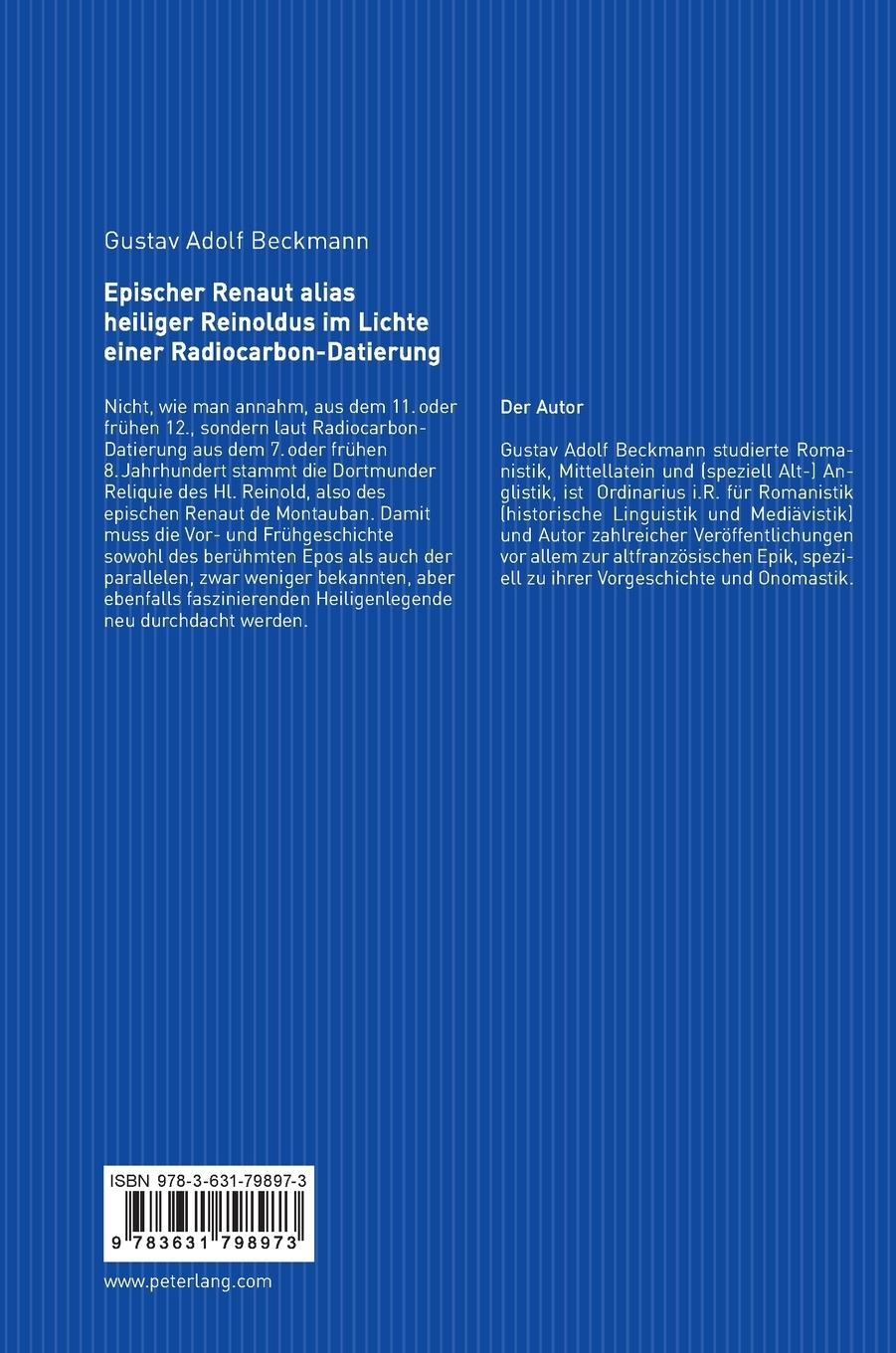 Rückseite: 9783631798973 | Epischer Renaut alias heiliger Reinoldus im Lichte einer...