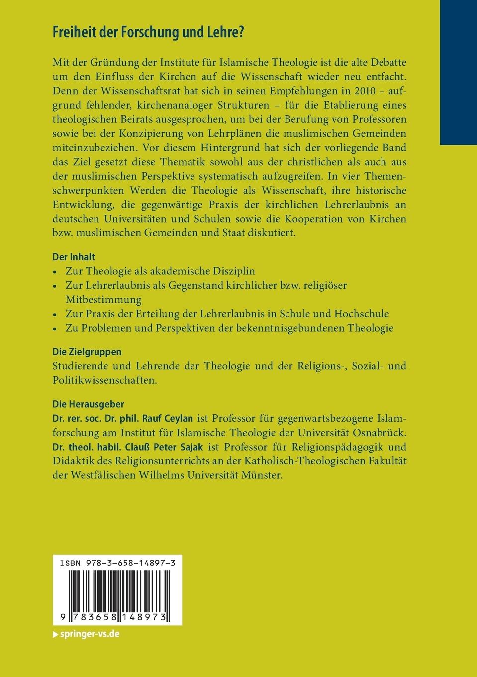 Rückseite: 9783658148973 | Freiheit der Forschung und Lehre? | Clauß Peter Sajak (u. a.) | Buch