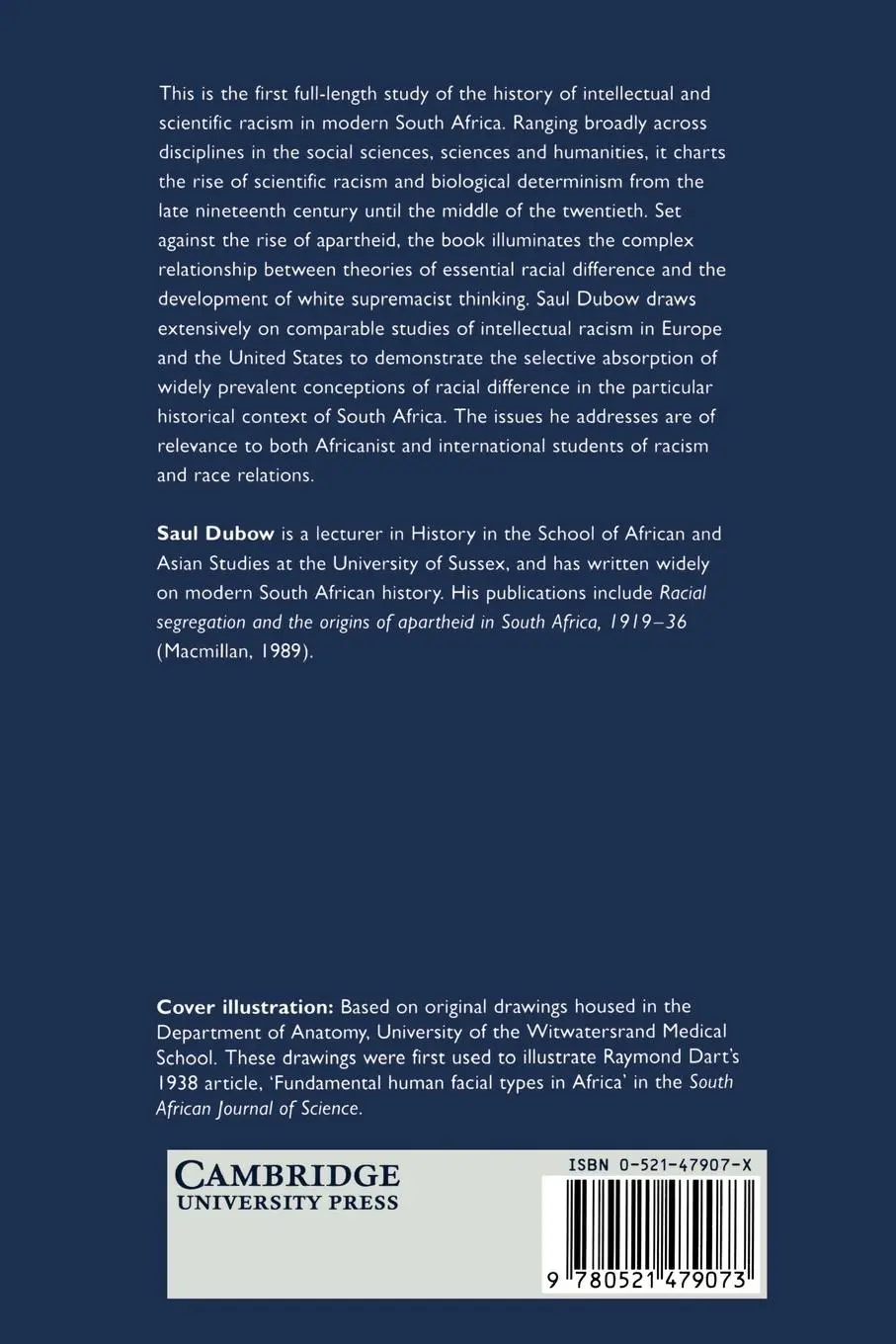 Rückseite: 9780521479073 | Scientific Racism in Modern South Africa | Saul Dubow | Taschenbuch