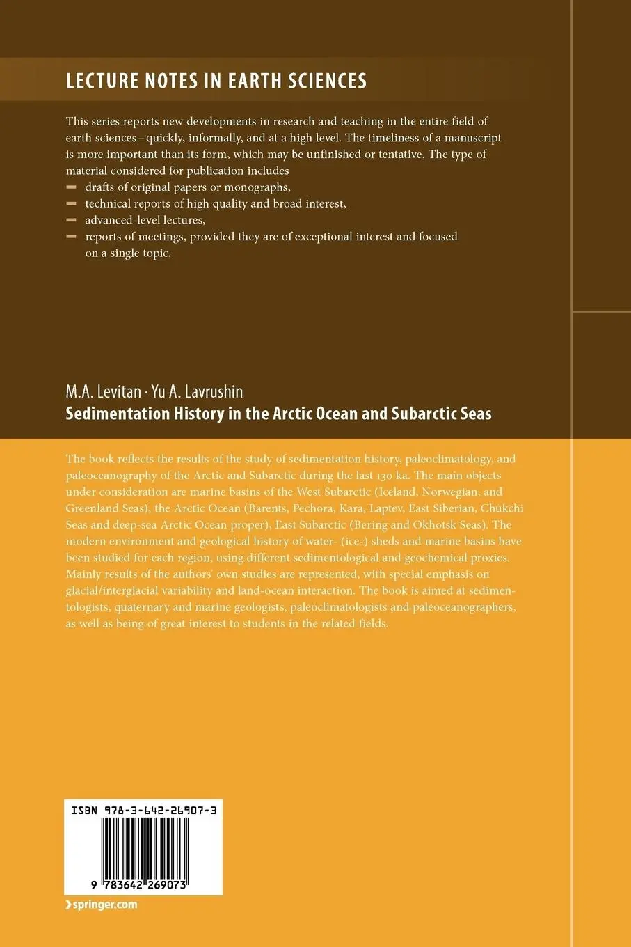 Rückseite: 9783642269073 | Sedimentation History in the Arctic Ocean and Subarctic Seas for...