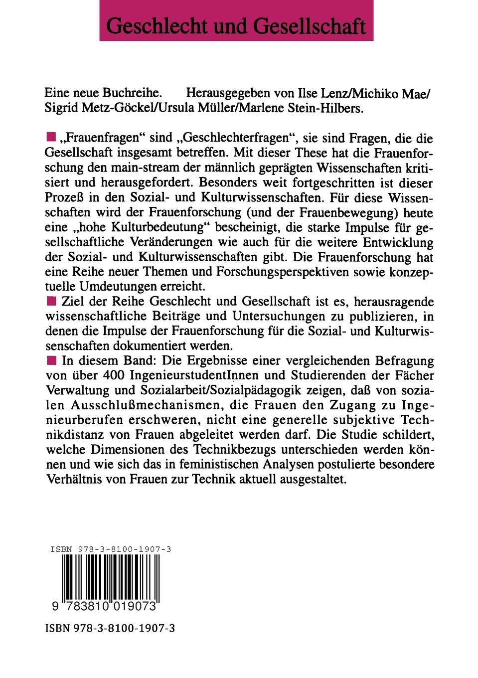 Rückseite: 9783810019073 | Technik, Studium und Geschlecht | Christel Walter | Taschenbuch | 1998