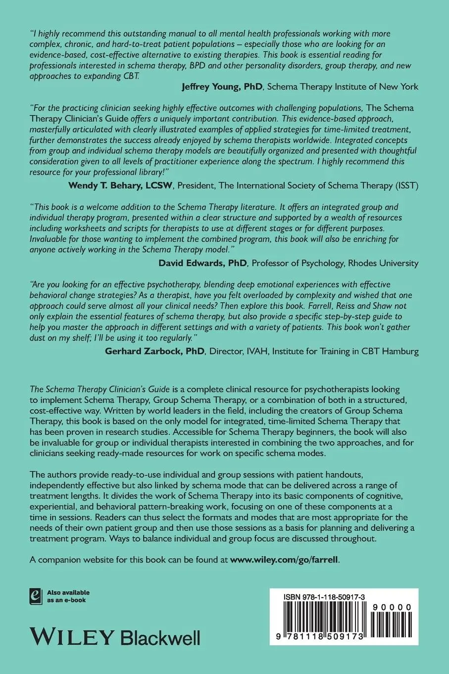 Rückseite: 9781118509173 | The Schema Therapy Clinician's Guide | Joan M Farrell (u. a.) | Buch
