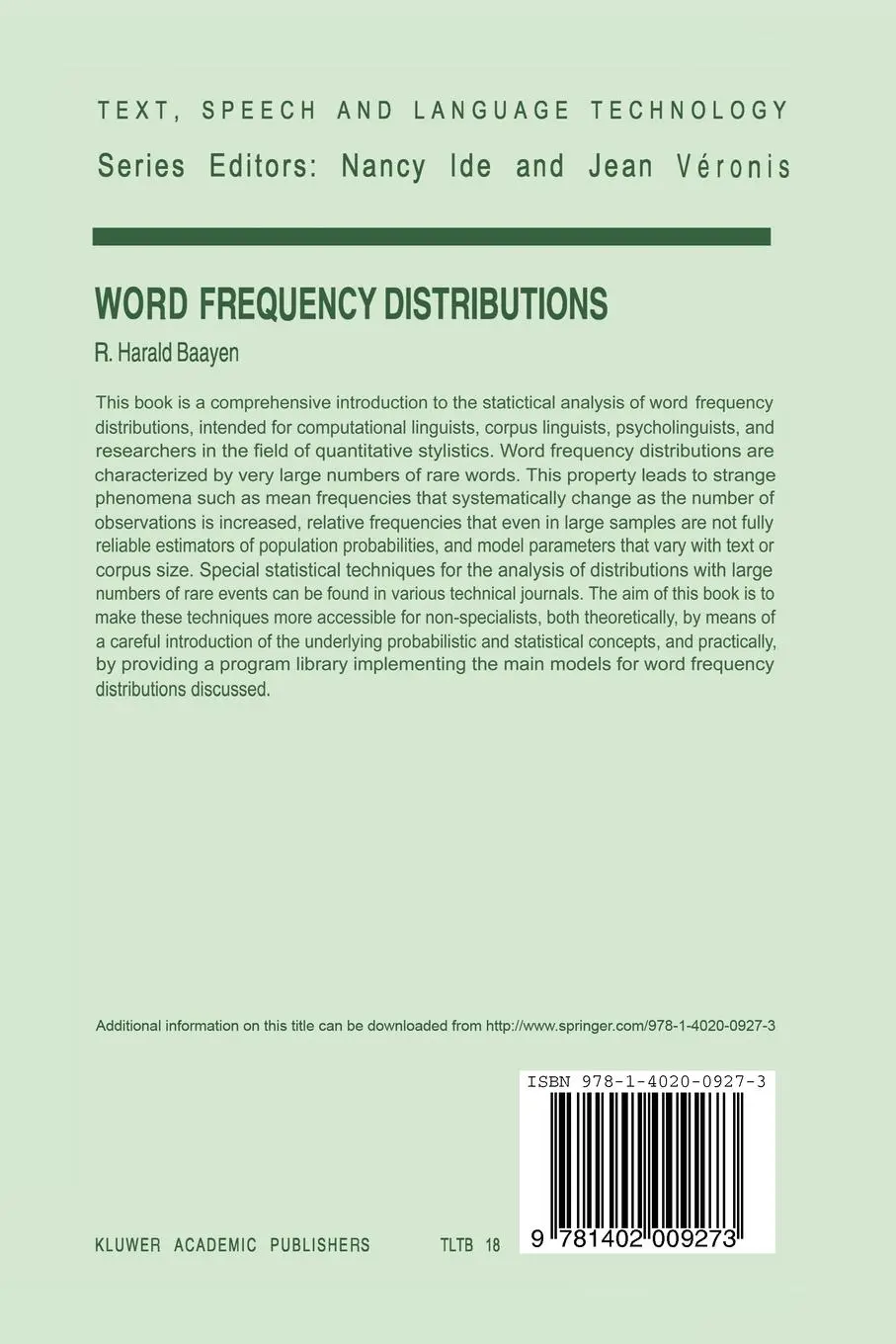 Rückseite: 9781402009273 | Word Frequency Distributions | R. Harald Baayen | Taschenbuch | xxii