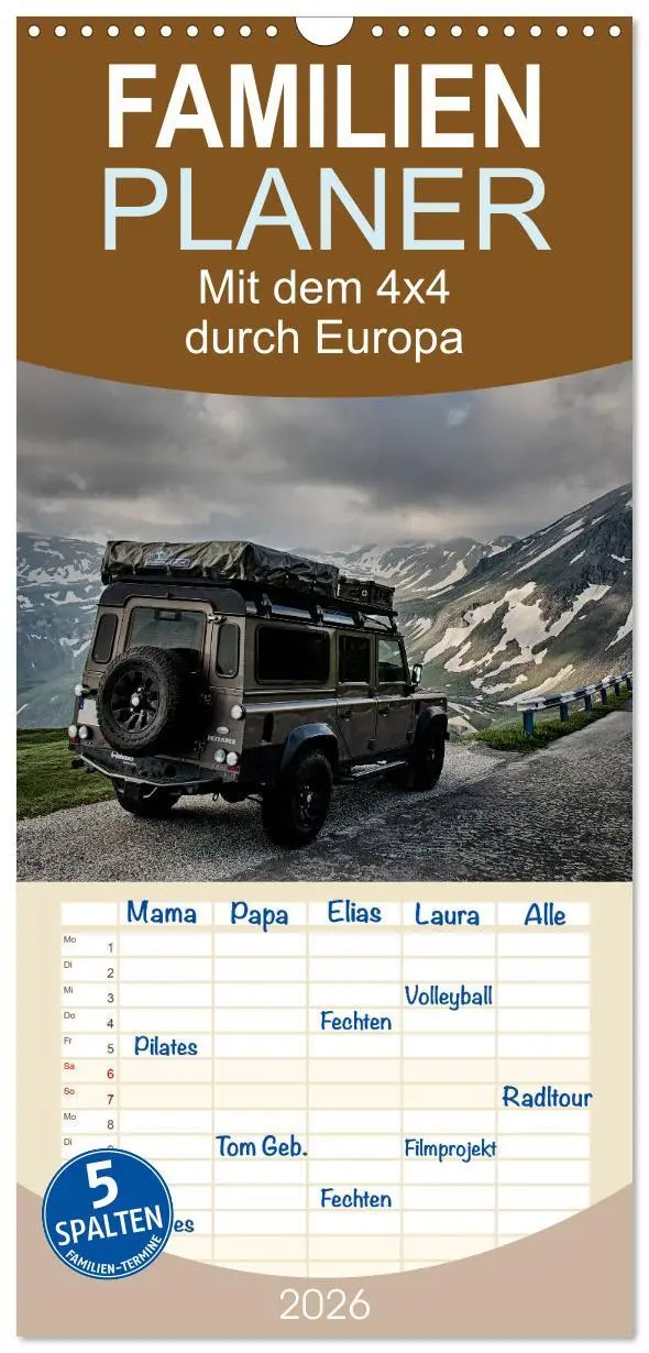 Cover: 9783516519273 | Familienplaner 2026 - Mit dem 4x4 durch Europa mit 5 Spalten...