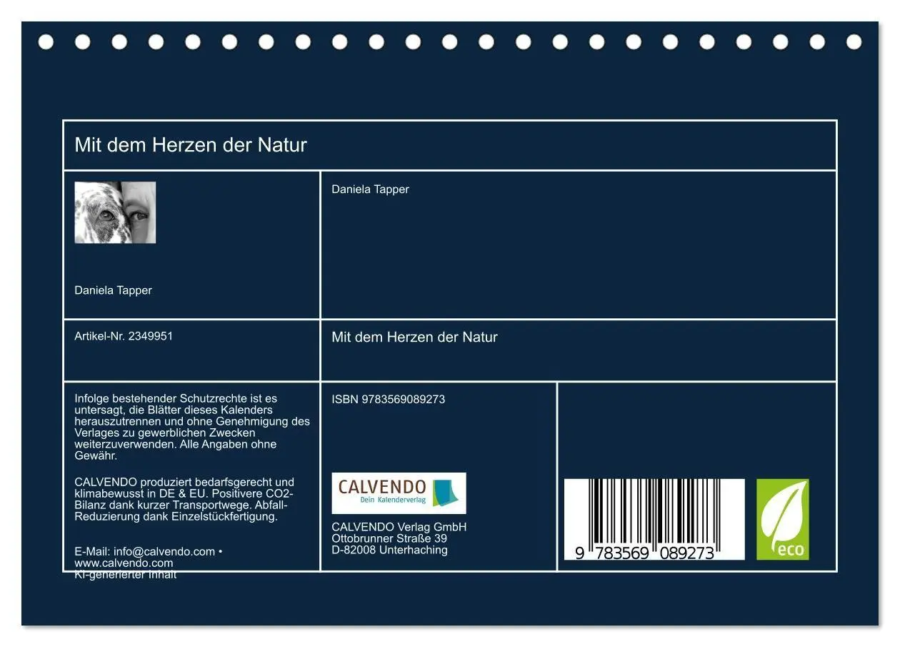 Bild: 9783569089273 | Mit dem Herzen der Natur (Tischkalender 2027 DIN A5 quer), CALVENDO...