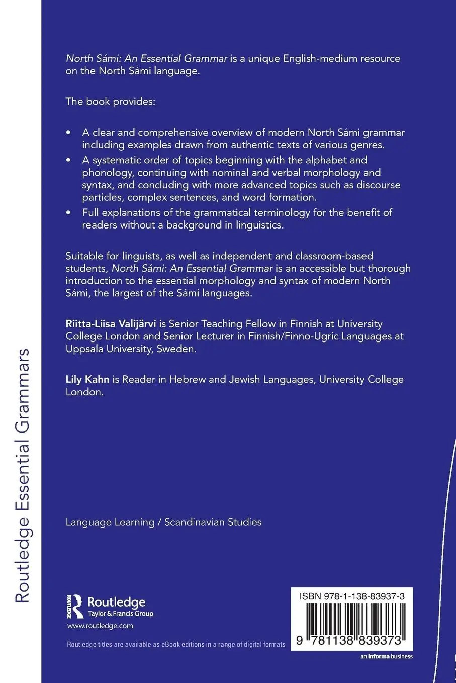Rückseite: 9781138839373 | North Sámi | An Essential Grammar | Lily Kahn (u. a.) | Taschenbuch