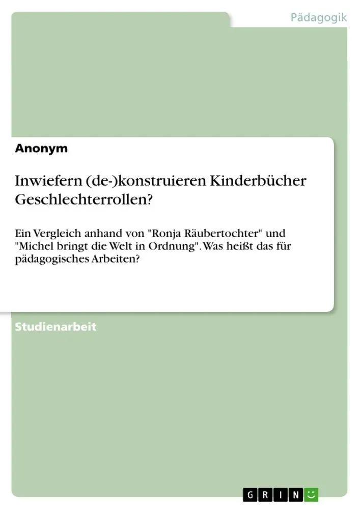 Cover: 9783346779373 | Inwiefern (de-)konstruieren Kinderbücher Geschlechterrollen? | Buch
