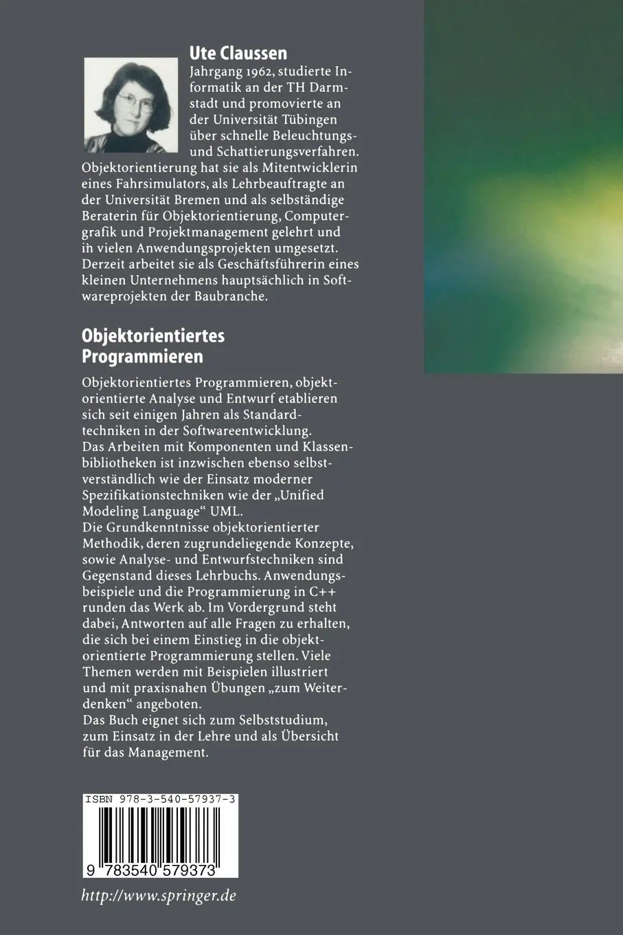 Rückseite: 9783540579373 | Objektorientiertes Programmieren | Ute Claussen | Taschenbuch | xvi