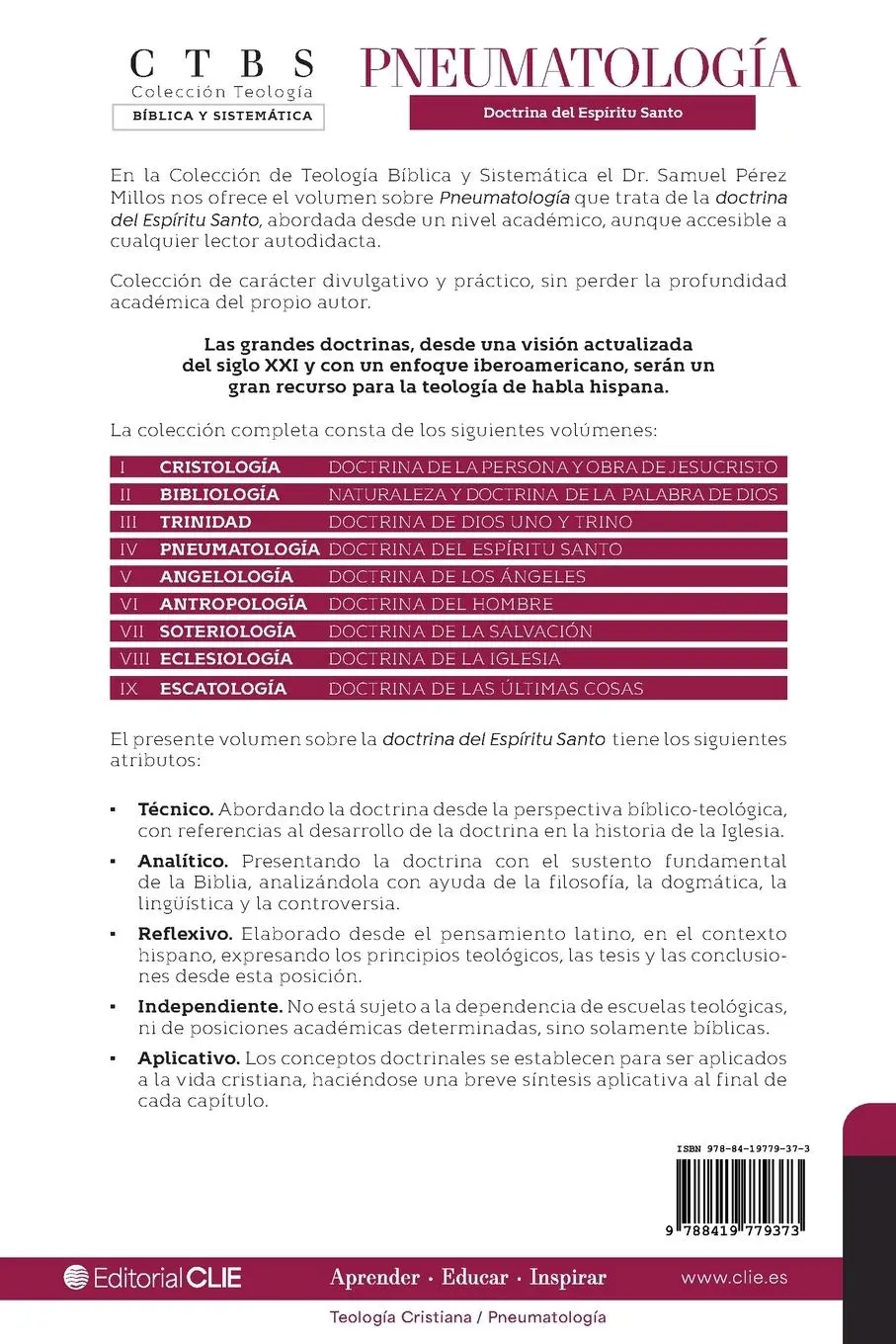 Rückseite: 9788419779373 | Pneumatología | Doctrina del Espíritu Santo | Samuel Pérez Millos