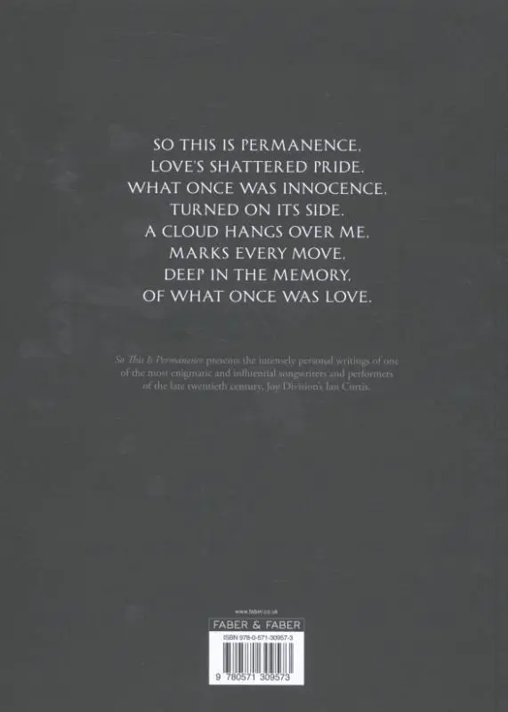Rückseite: 9780571309573 | So This is Permanence | Joy Division Lyrics and Notebooks | Ian Curtis