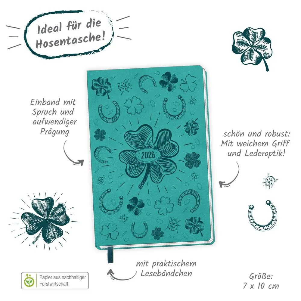Bild: 4251901509673 | Trötsch Taschenkalender A7 Soft Touch Glück 2026 | KG | Kalender