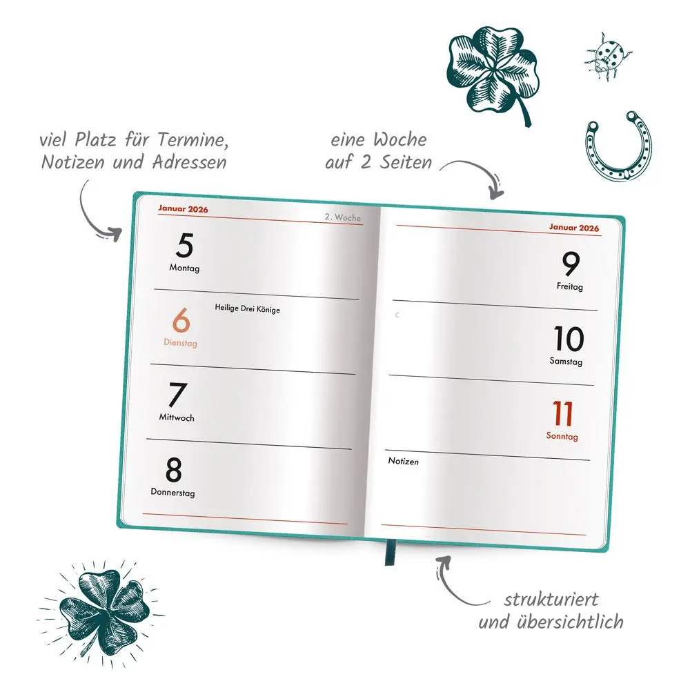 Bild: 4251901509673 | Trötsch Taschenkalender A7 Soft Touch Glück 2026 | KG | Kalender