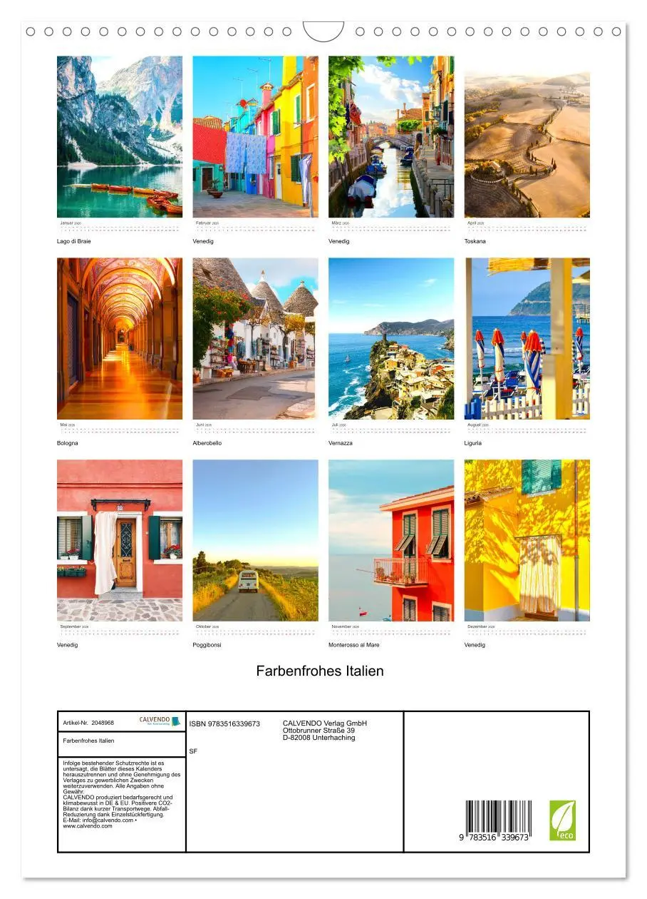 Bild: 9783516339673 | Farbenfrohes Italien (Wandkalender 2026 DIN A3 hoch), CALVENDO...