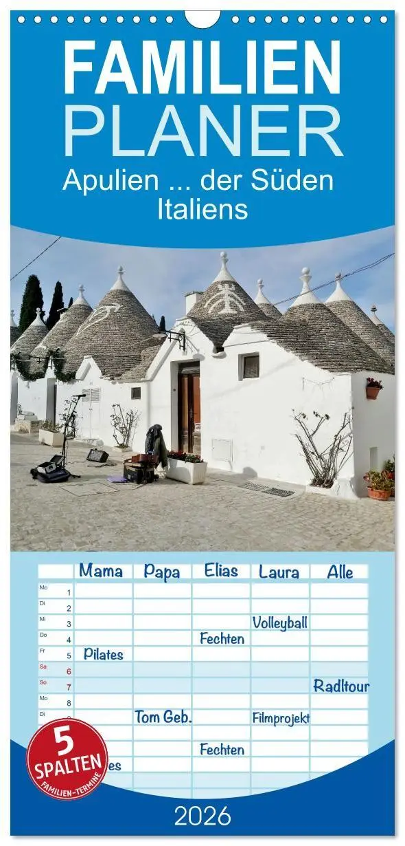 Cover: 9783516649673 | Familienplaner 2026 - Apulien ... der Süden Italiens mit 5 Spalten...