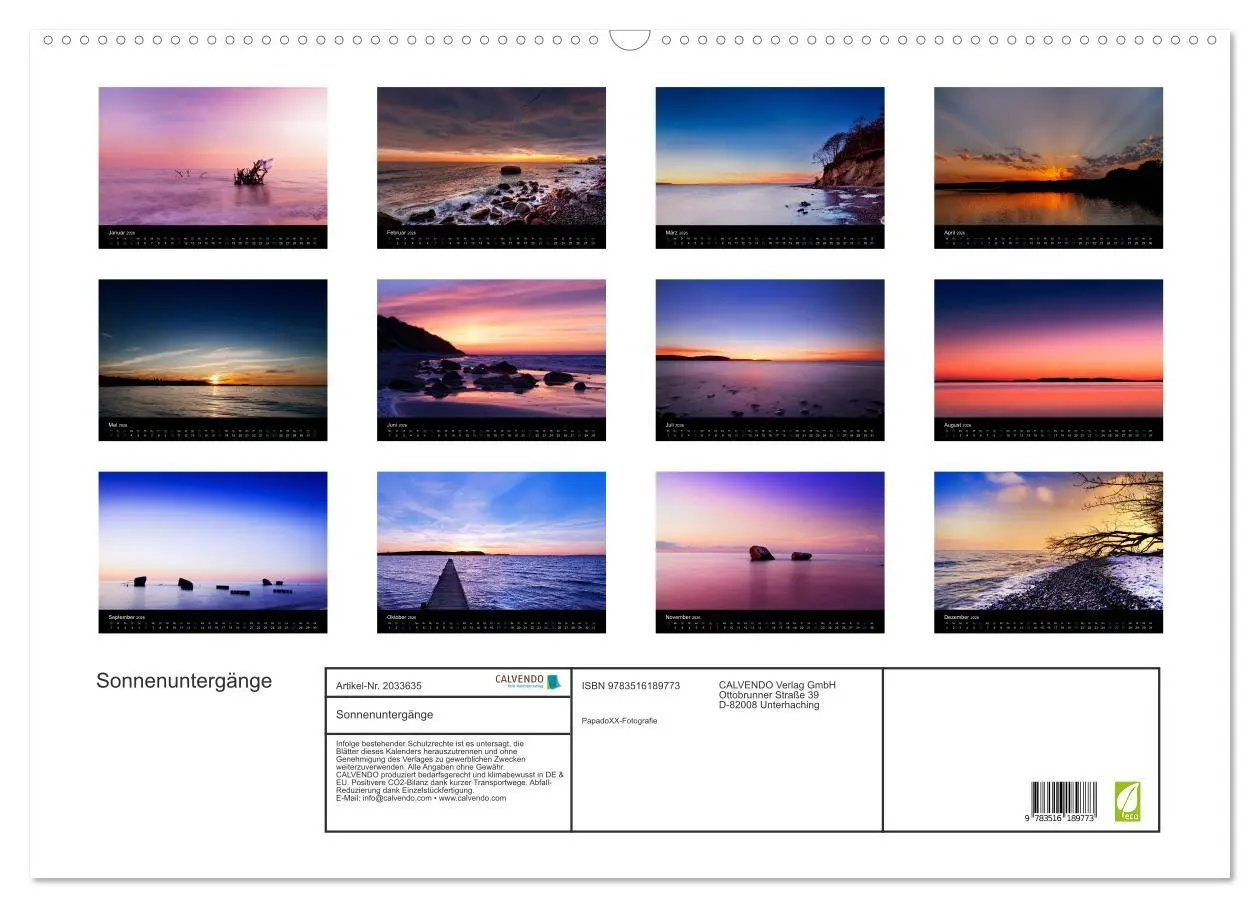 Bild: 9783516189773 | Sonnenuntergänge (Wandkalender 2026 DIN A2 quer), CALVENDO...