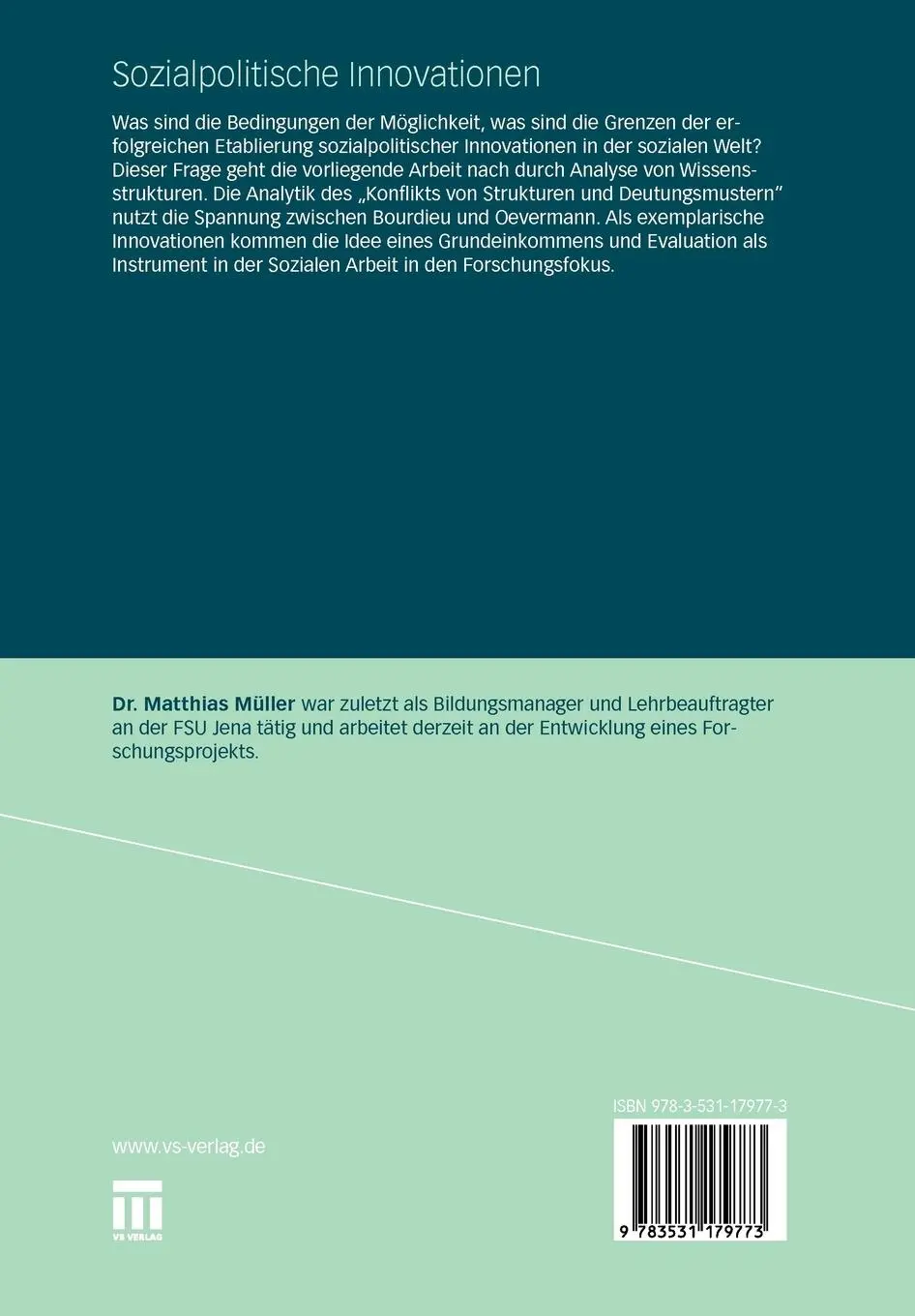Rückseite: 9783531179773 | Sozialpolitische Innovationen | Matthias Müller | Taschenbuch | 283 S.
