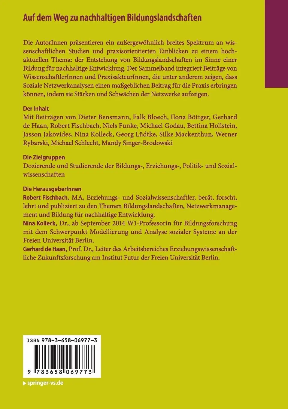Rückseite: 9783658069773 | Auf dem Weg zu nachhaltigen Bildungslandschaften | Fischbach (u. a.)