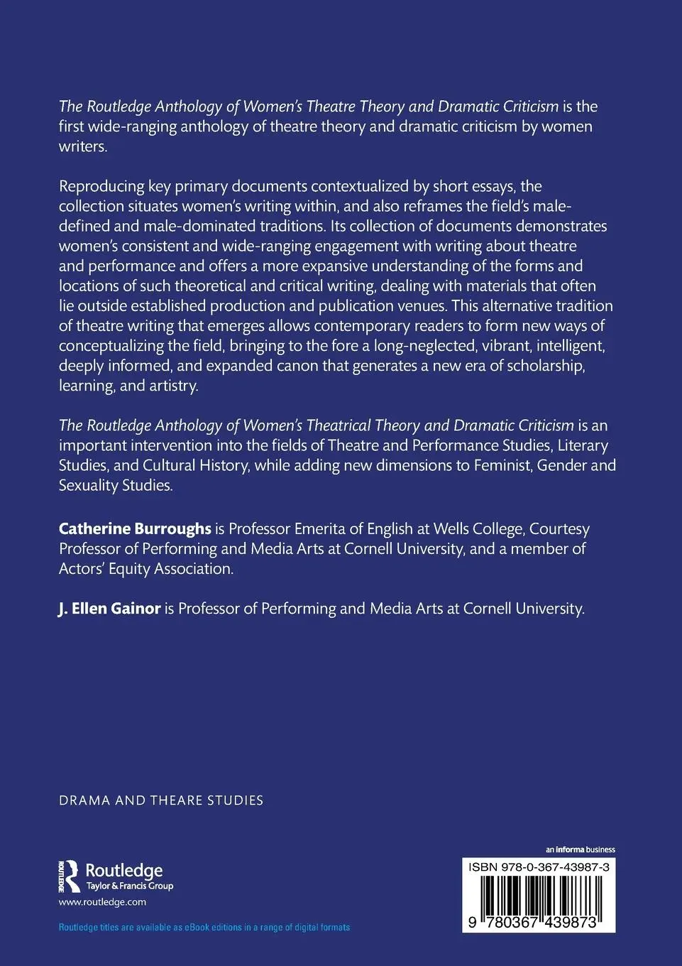 Rückseite: 9780367439873 | The Routledge Anthology of Women's Theatre Theory and Dramatic...