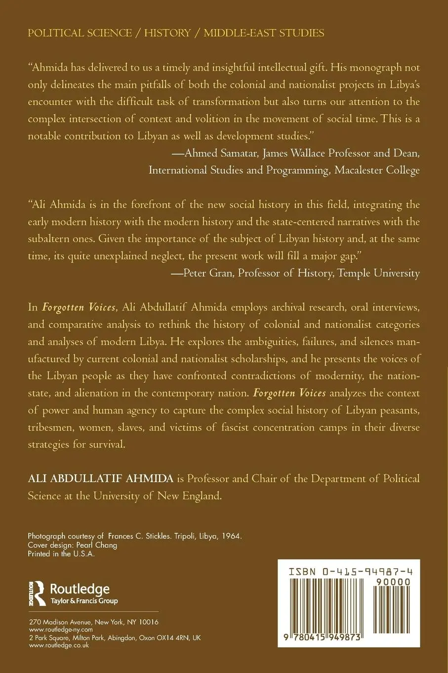 Rückseite: 9780415949873 | Forgotten Voices | Power and Agency in Colonial and Postcolonial Libya