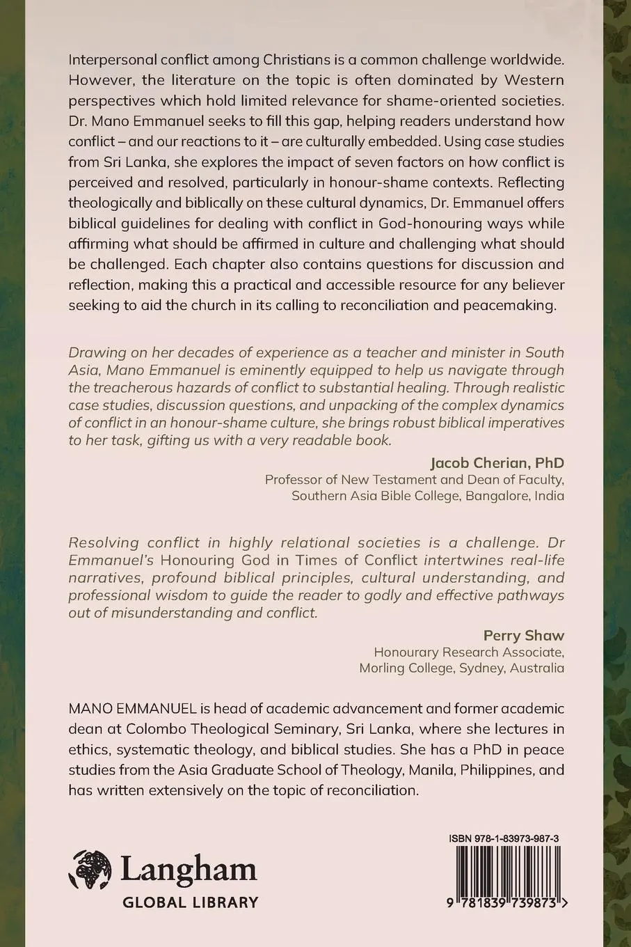 Rückseite: 9781839739873 | Honouring God in Times of Conflict | Mano Emmanuel | Taschenbuch