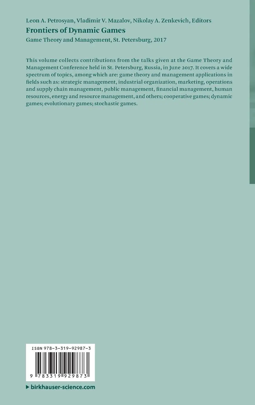 Rückseite: 9783319929873 | Frontiers of Dynamic Games | Leon A. Petrosyan (u. a.) | Buch | x