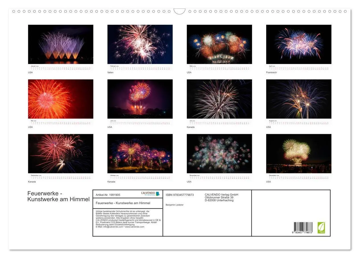 Bild: 9783457779873 | Feuerwerke - Kunstwerke am Himmel (Wandkalender 2026 DIN A2 quer),...