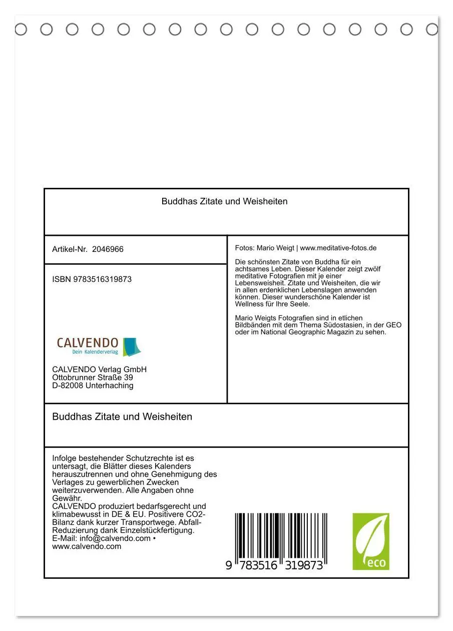 Bild: 9783516319873 | Buddhas Zitate und Weisheiten (Tischkalender 2026 DIN A5 hoch),...