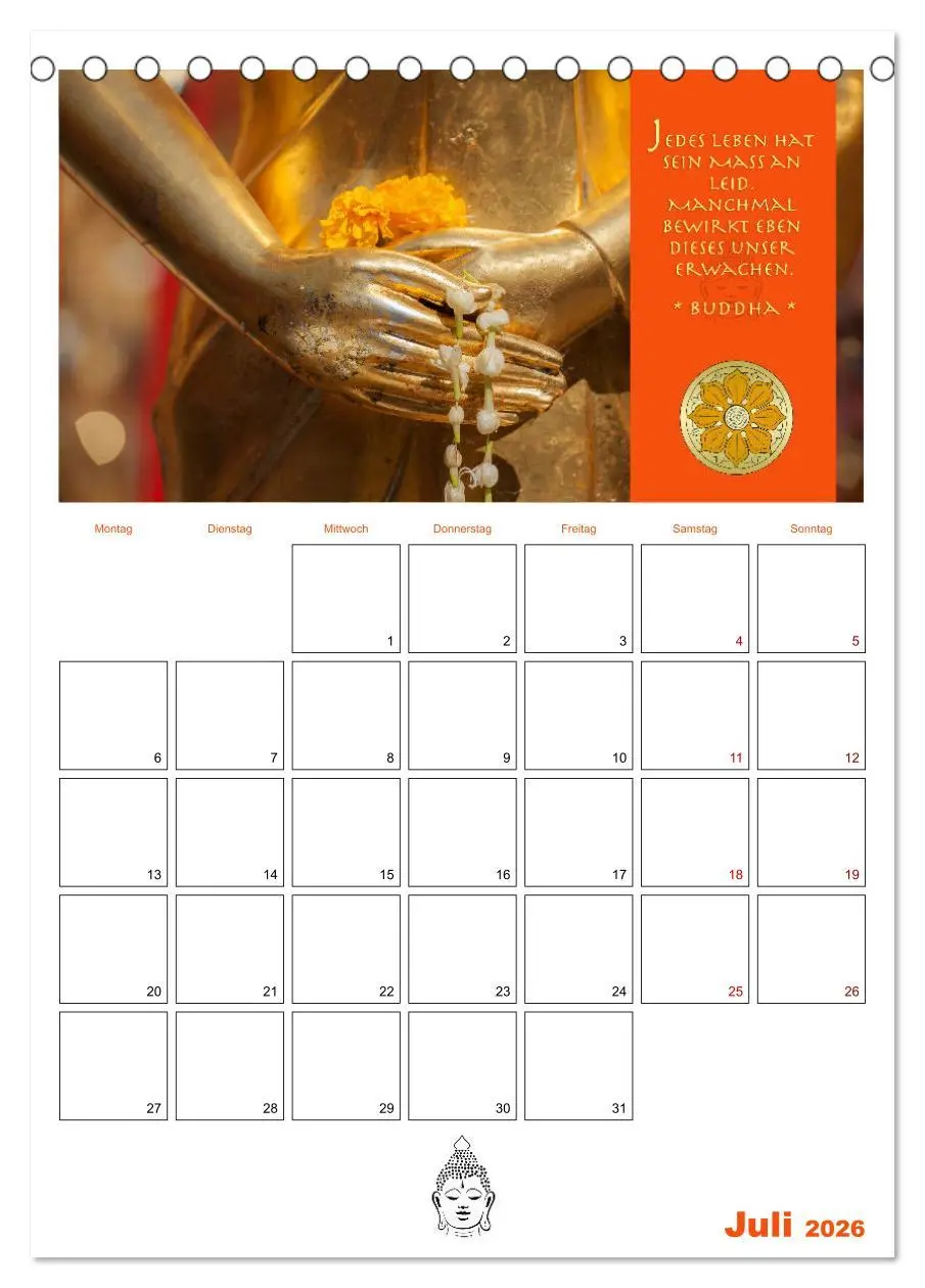 Bild: 9783516319873 | Buddhas Zitate und Weisheiten (Tischkalender 2026 DIN A5 hoch),...