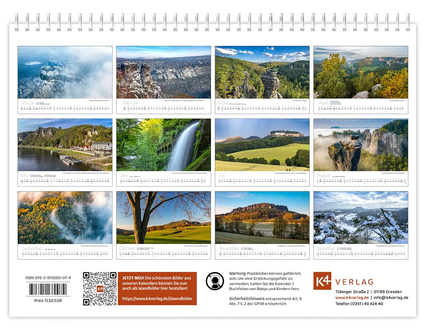 Bild: 9783910680074 | Kalender Sächsische Schweiz kompakt 2026 | Peter Schubert | Kalender