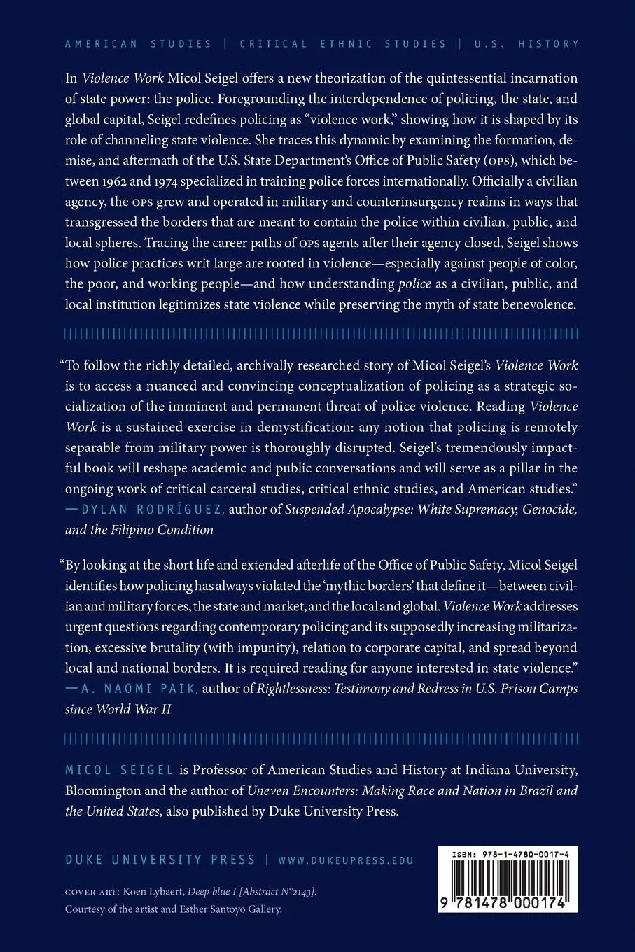 Rückseite: 9781478000174 | Violence Work | State Power and the Limits of Police | Micol Seigel