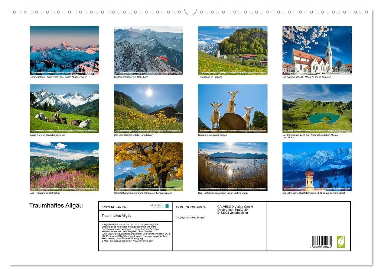 Bild: 9783594250174 | Traumhaftes Allgäu (Wandkalender 2027 DIN A2 quer), CALVENDO...