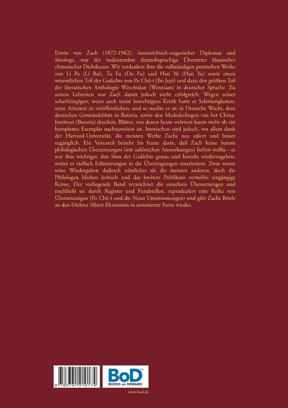 Rückseite: 9783741210174 | Zur klassischen poetischen Literatur Chinas | Hartmut Walravens | Buch