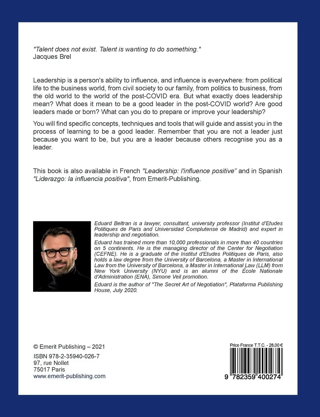 Rückseite: 9782359400274 | Leadership: the positive influence | Eduard Beltran | Taschenbuch